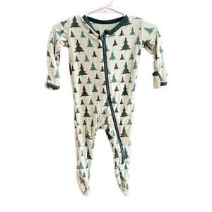 Kickee Pants Bamboo Footie Pajamas Green Trees Hand Covers Size 3-6mo